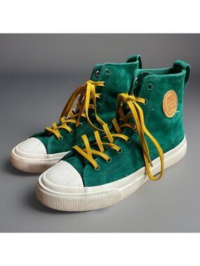 PF Flyers Women’s Green Suede High tops Mustard Laces Size 7.5